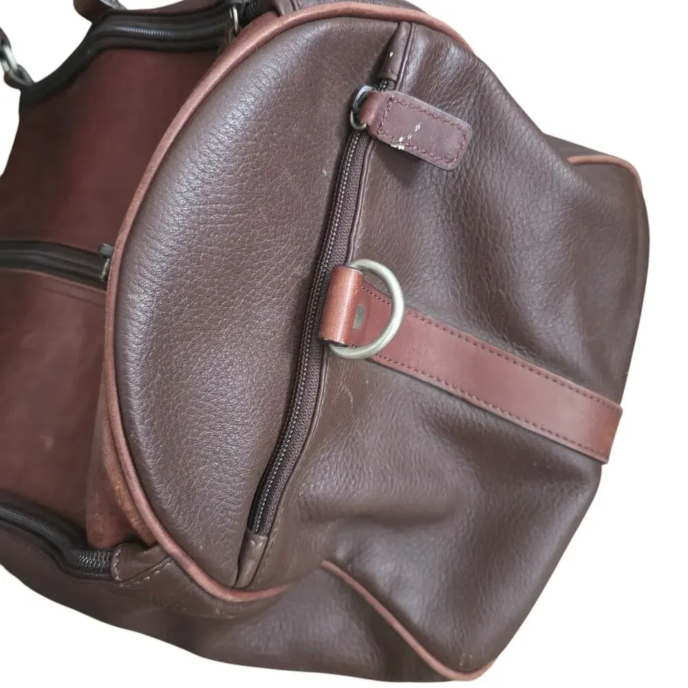 M London Mens Tote Duffel Bag Brown Leather Travel Gym Weekender Carry On Preppy
